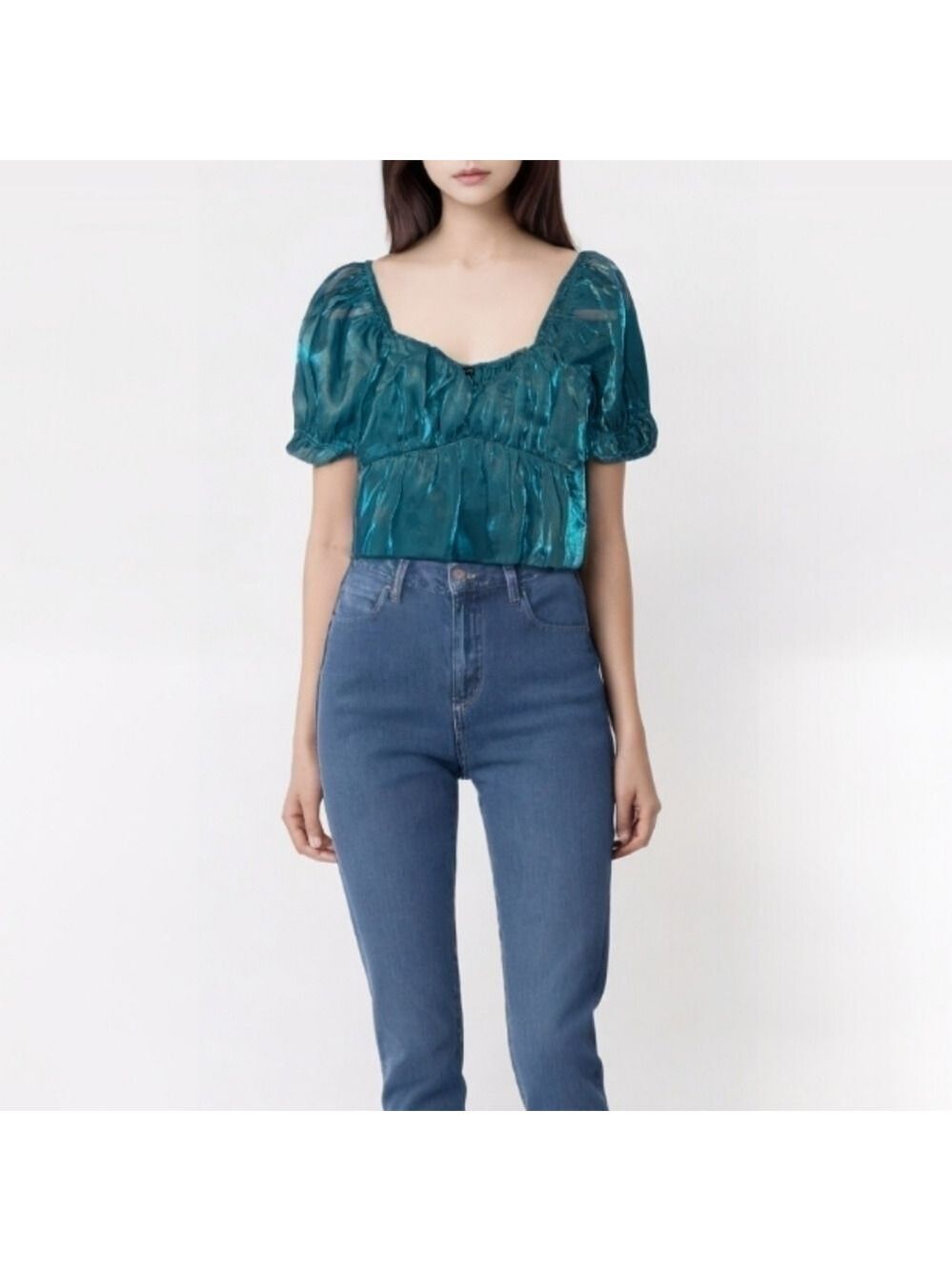 S • Thirty Thirty • Chiffon Poof Sleeve Babydoll Cropped Top